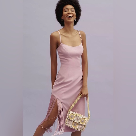 NEW Anthropologie Dress The Population Rory Side-Fringe Midi Dress Pink Rose - Picture 3 of 16